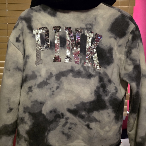 PINK Victoria's Secret Black and White Tie-Dye Hoodie - Picture 2 of 5